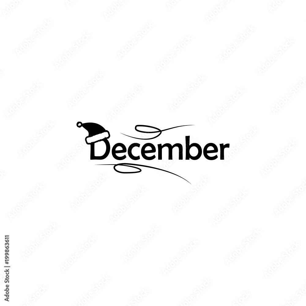 Poster december icon. written name of the month with different elements relating to the month icon. premium