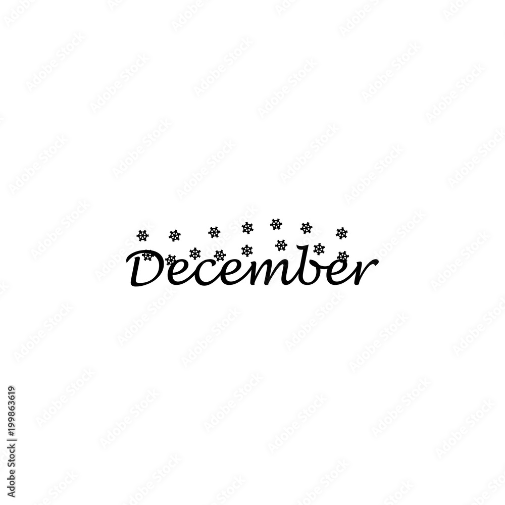 Poster december icon. written name of the month with different elements relating to the month icon. premium