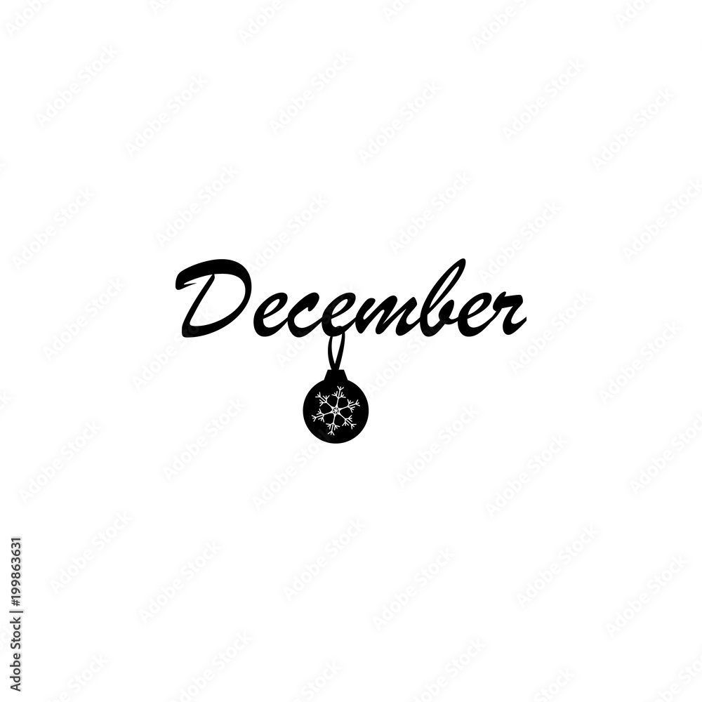 Poster december icon. written name of the month with different elements relating to the month icon. premium