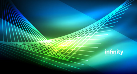 Shiny straight lines on dark background, techno digital modern template