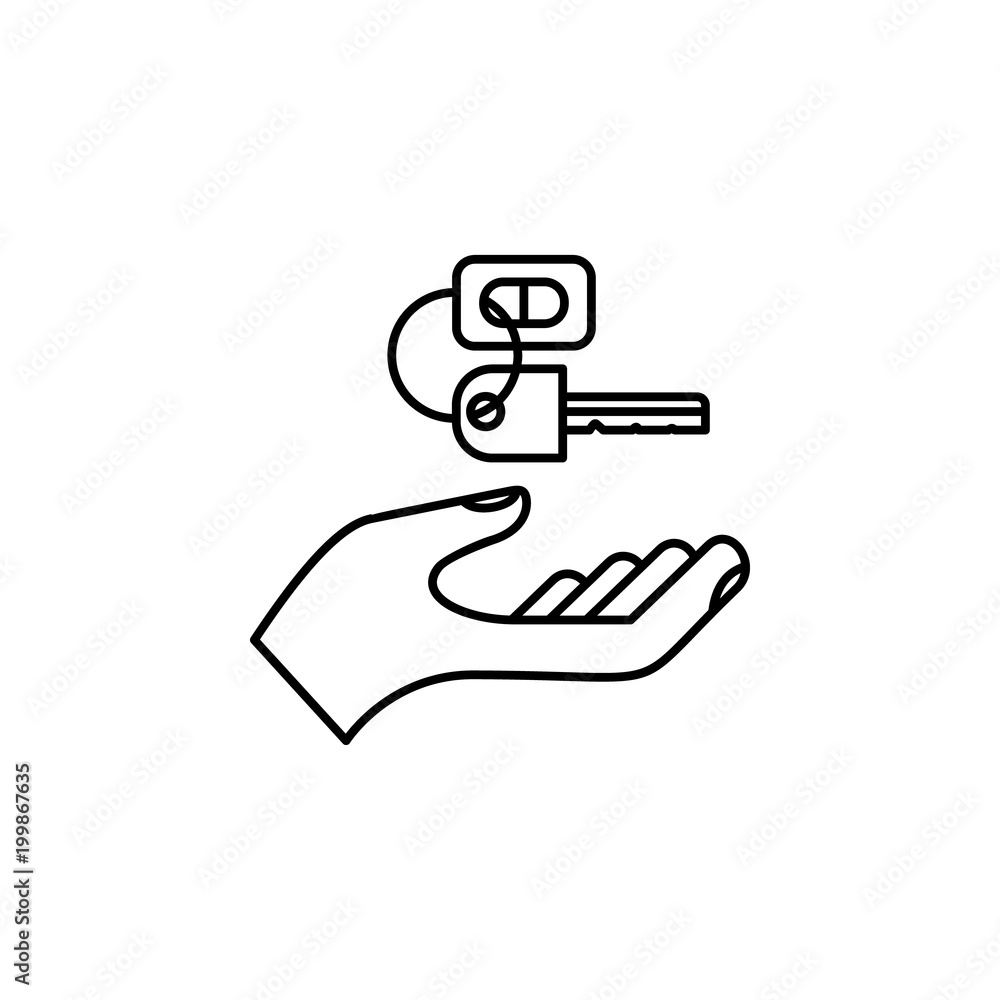 Poster hand holds the car key icon. element of car sales and repair for mobile concept and web apps. thin l