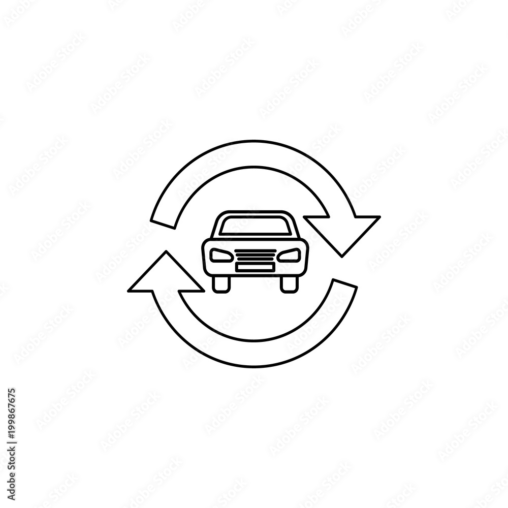 Poster circular arrows and car icon. element of car sales and repair for mobile concept and web apps. thin 