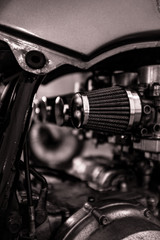 Plakat Close up picture of vintage motorcycle carbs