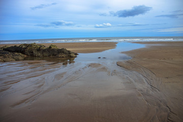 Fototapeta na wymiar Scottish landscape. St Cyrus beach. Angus, Aberdeenshire, Scotland, UK.