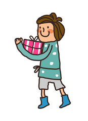 Naklejka premium Side view of boy holding gift