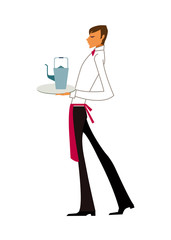 Side view of waiter holding tray