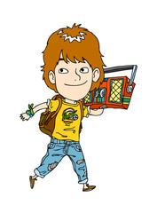 Close-up of boy holding radio