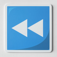 Blue rewind button music icon