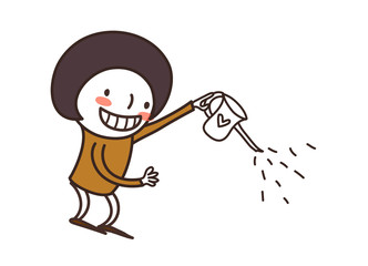 Side view of boy holding watering can