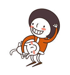 Side view of boy holding cat