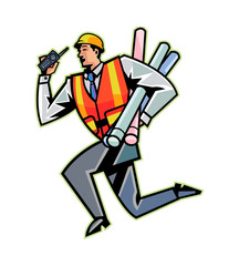 Side view of man running with paper