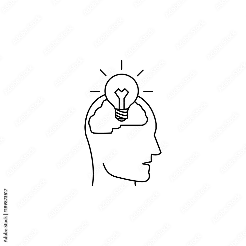 Poster bulb in the human brain icon. element of idea and solutions for mobile concept and web apps. thin li