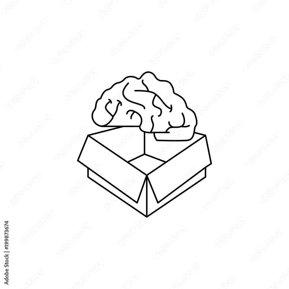 Poster the brain in the box icon. element of idea and solutions for mobile concept and web apps. thin line 