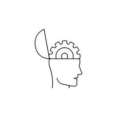 head with a gear icon. Element of idea and solutions for mobile concept and web apps. Thin line  icon for website design and development, app development. Premium icon