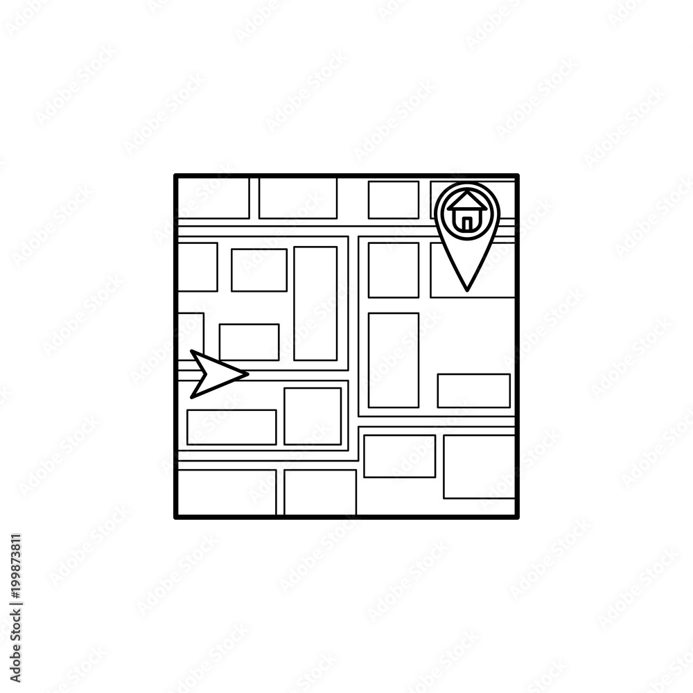Poster cursor and pin building on the map icon. element of navigation illustration. premium quality graphic