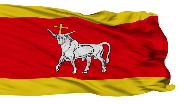 LTU Kaunas flag, city of Lithuania, realistic animation isolated on white seamless loop - 10 seconds long (alpha channel is included)