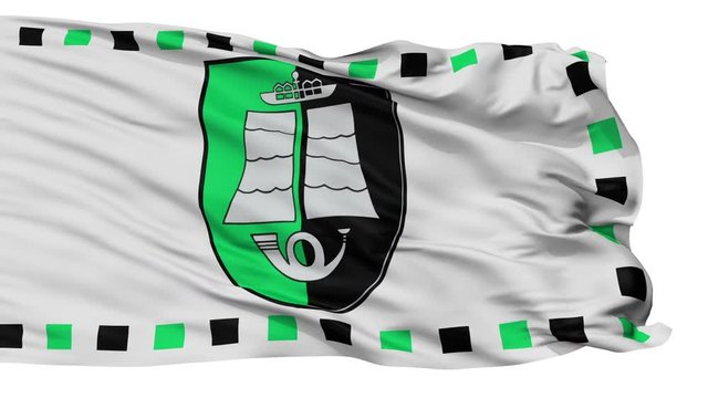 Silute flag, city of Lithuania, realistic animation isolated on white seamless loop - 10 seconds long (alpha channel is included)