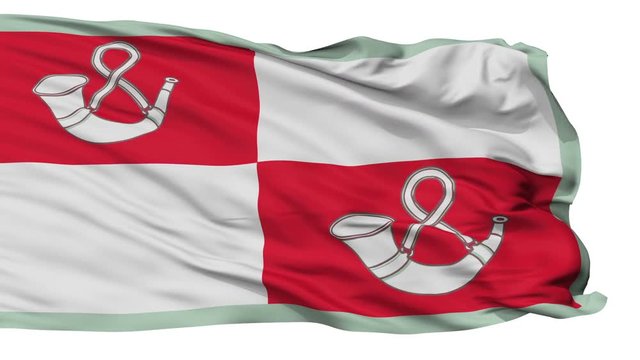 Taurage flag, city of Lithuania, realistic animation isolated on white seamless loop - 10 seconds long (alpha channel is included)