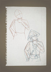 Samurai thinking sketch