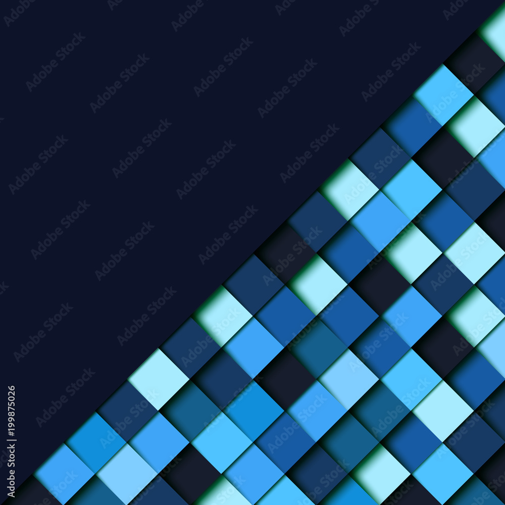 Poster Abstract blue square geometric shape paper cut layer background.Paper art style of cover design for business template and material design.Vector illustration.