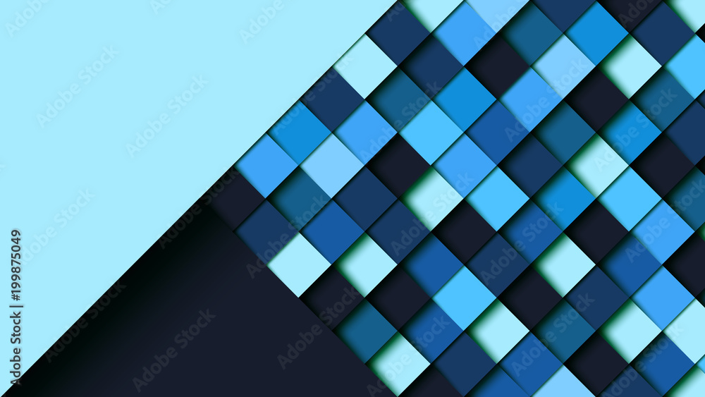 Aufkleber Abstract blue square geometric shape paper cut layer background.Paper art style of cover design for business banner template and material design.Vector illustration.