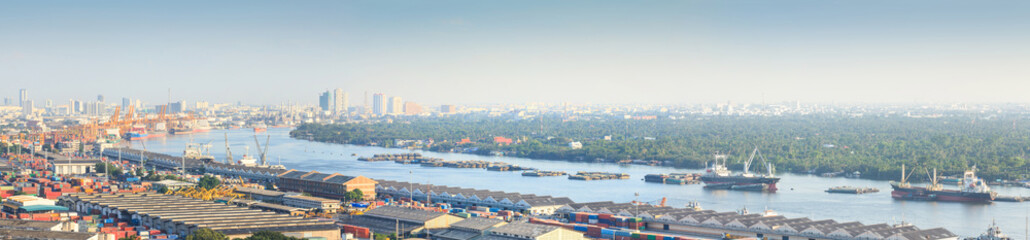 Panoramic Bangkok Port and Chao Phraya River.