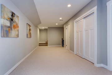 Wide hallway of home basement