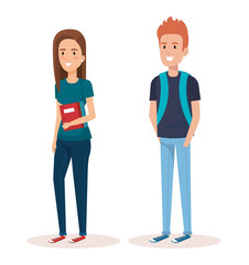 students couple with books vector illustration design