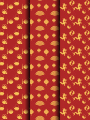 Chinese Cultural Elements Seamless Pattern Set 
