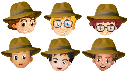 Heads of boys with brown hats
