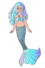 Vector little mermaid isolated on the white background