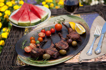 Grilled Lamb Chops In Garden