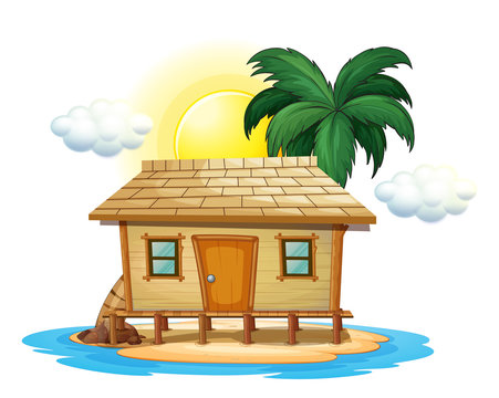 Wooden cottage on tropical island