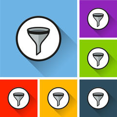 funnel icons with long shadow