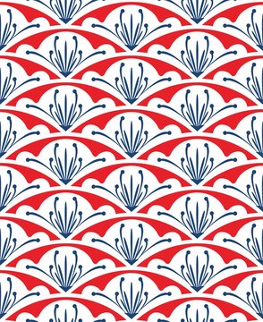 Basic graphic fish scales oriental style seamless pattern vector design from petal botany concept in blue and red tone 