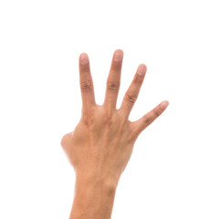 Men hand showing the multi action over white background, include clipping path