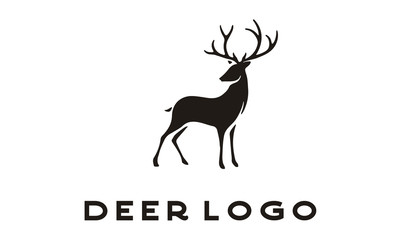 Vintage Silhouette Stag Buck Deer Antler logo design