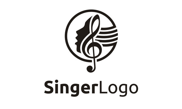 Singer Vocal Choir with Music Notes - Singing Karaoke Woman Face Silhouette logo design 