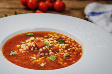 Tomato soup with egg barley