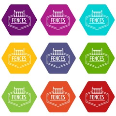 Fence decorative icons set 9 vector