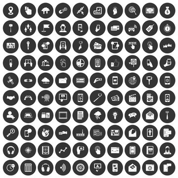 100 mobile icons set black circle