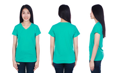 Fototapeta premium woman in t-shirt isolated on white background