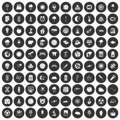 100 moon icons set black circle