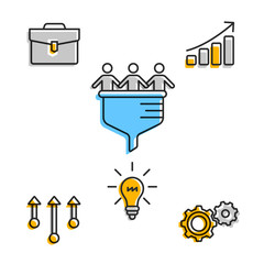 Infographic set of icons showing business group working on progress having idea. 