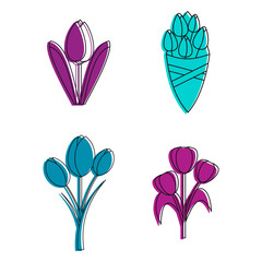 Tulips icon set, color outline style
