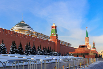Towers of Moscow Kremlin on a blue sky background