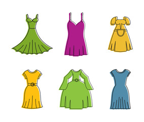 Dress icon set, color outline style