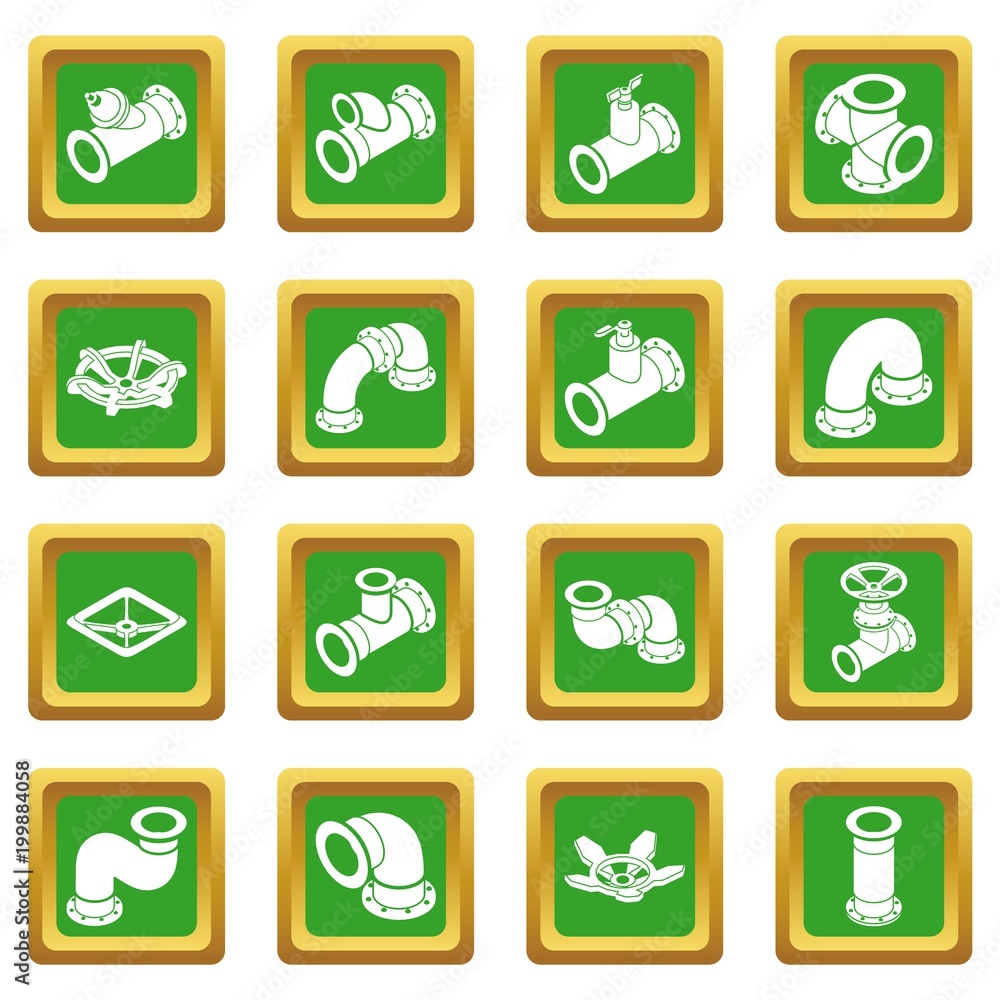 Aufkleber pipeline constructor icons set green square vector