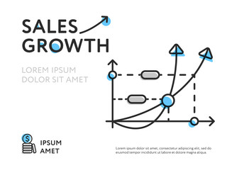 Minimalist design of colorful graphic chart showing sales growth with space for text on white. 