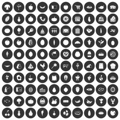 100 natural products icons set black circle